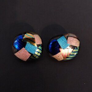 Vintage 1980s Dichroic Foiled Glass Earrings